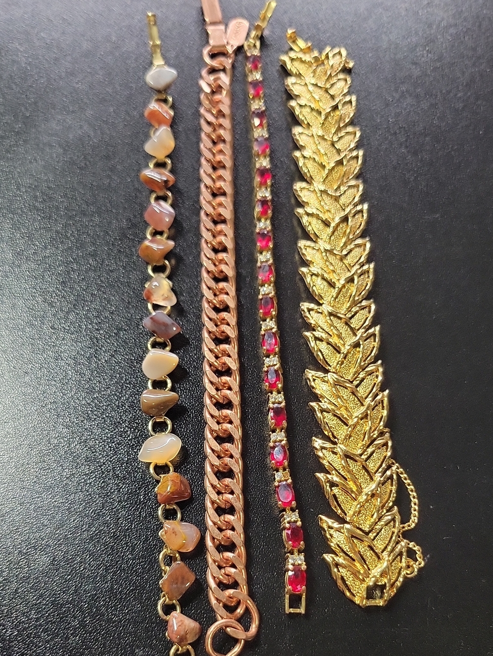 Gold Tone and Pink Stone Women's Bracelet Lot